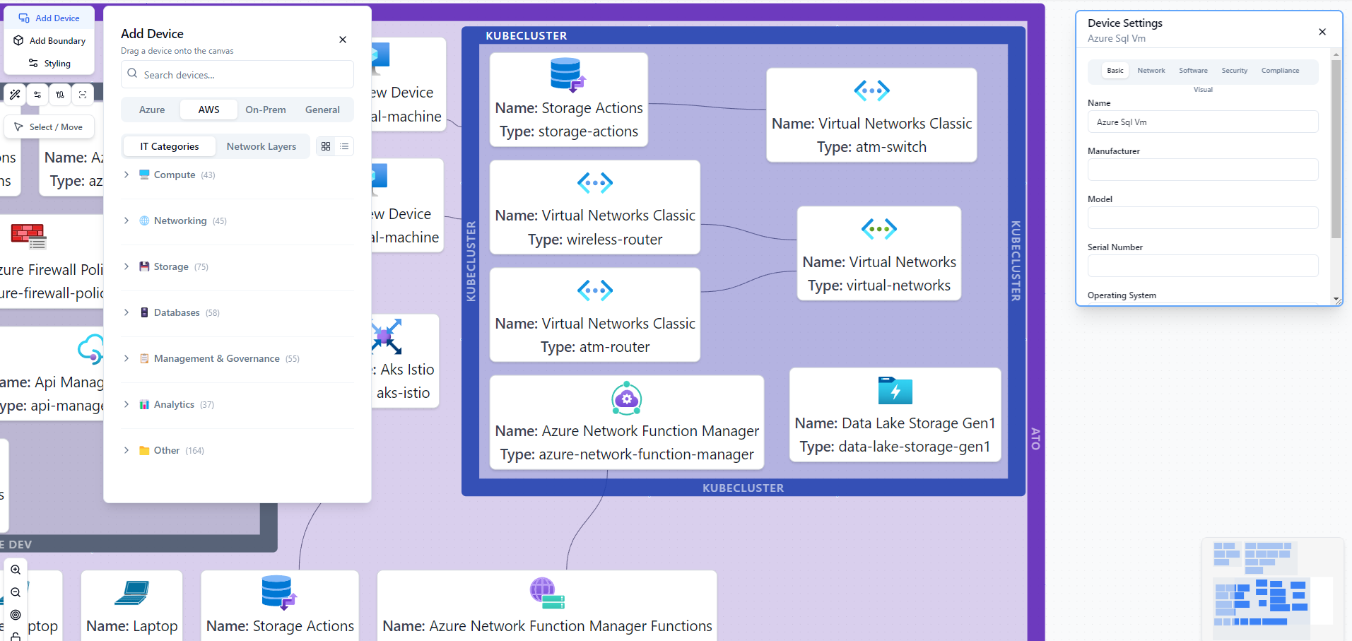 Screenshot of Complinist system topology diagrams feature for NIST 800-53 compliance